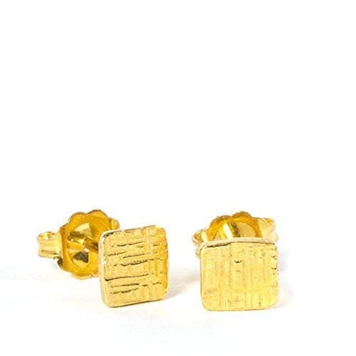 Tiny Hammered Square 14K Yellow Gold Plated Sterling Silver Minimalist Stud Earrings