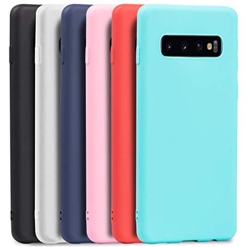 Wanxideng - 6x Case for Samsung Galaxy S10 Plus, Solid Color Soft Cover in TPU Silicone Ultra-Thin Ultra-Light Candy Shell [ Black + Red + Dark Blue + Pink + Mint Green + Translucent ]