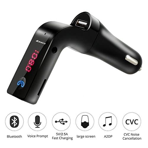 Bluetooth FM Transmitter,HSEE Wireless In-Car FM Adapter Car Kit with USB Car Charging for iPhone, Samsung, LG, HTC, Motorola, Sony and Other Android Smartphone (Black)