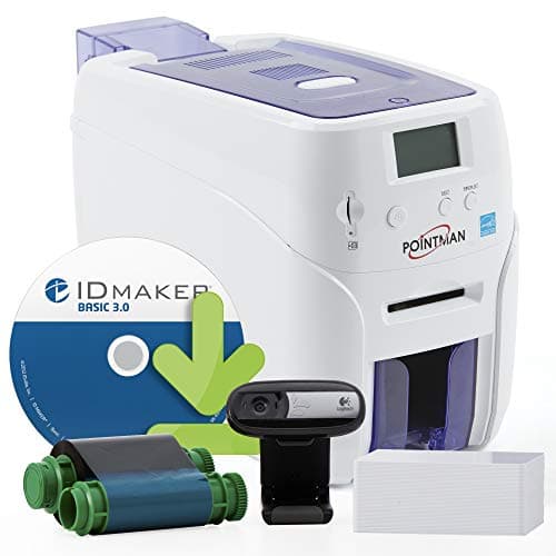 Pointman Nuvia N20 Dual-Sided ID Card Printer & Complete Supplies Bundle with ID Badge Design Software and Camera