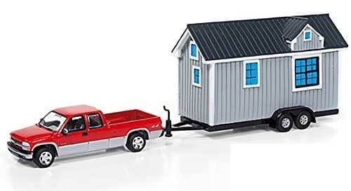 Johnny Lightning 2002 Chevrolet Silverado Red & Silver and Tiny House with Grey Siding