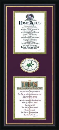 Home Rules and Ten Commandments for Wedding, Housewarming or Anniversaries Christian Gift of Motivational Scripture Verses for Family Values to Keep Focus on Biblical Lifestyle Ideal (Cherry /Gold)