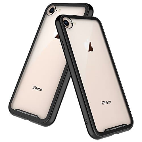 iPhone 8 Case,TIDALY,Transparent Tempered Glass Back Plate and Soft TPU Gel Bumper-Black