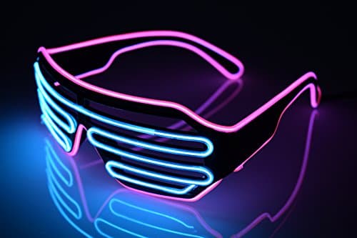 El Wire Neon LED Glasses, Two Colors EL Light Up Shutter Glasses with Battery case Controller for DJ Music Party for Rave Costume Party, Halloween &amp; Christmas Gifts (Purple-Blue)