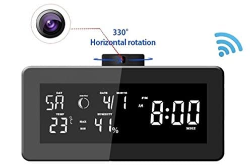 1080P Full HD Wireless Clock Hidden Security Cam Covert Wifi Spy Camera with 330 degrees Rotating lens | 3-4 Hours Rechargeable Battery, Live Streaming, Motion Activated, Iphone &amp; Android Compatible
