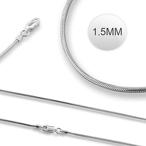 Italian Solid Sterling Silver Round Snake Chain 040 - 1.5MM Elegant Nickel Free Necklace with Lobster Claw Clasp Closure