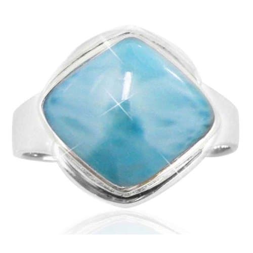 Sterling Silver Ring with Square Cushion Larimar Stone (BTS-NRB6809/LR/R) - Size 7