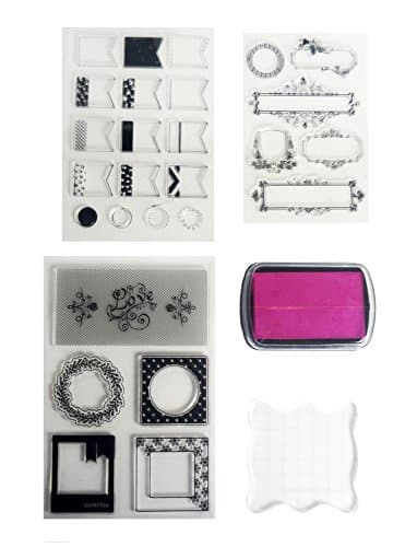 Clear Stamps Starter Set by Tanpopo Art - Frames Collection| 3 Frames Clear Stamps Sheet, Stamp Ink, Acrylic Clear Stamp Block | Suitable as Planner Stamps, Stamping Tool, Card Making, Scrapbook Stamp