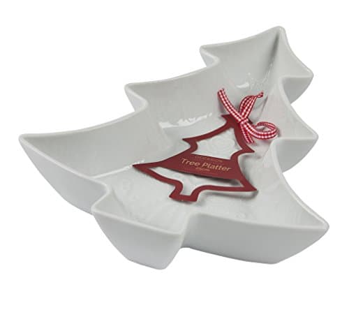 Occasion Deep Ceramic Christmas Tree Platter with Embossed Festive Design 25cm