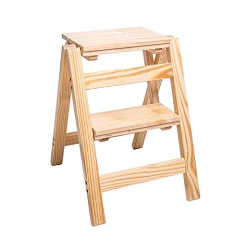 Portable Step Stool, Wooden 2-Step Ladder Non-Slip Multi-Function Library Bedroom Living Room Easy to Store 38x42x52cm