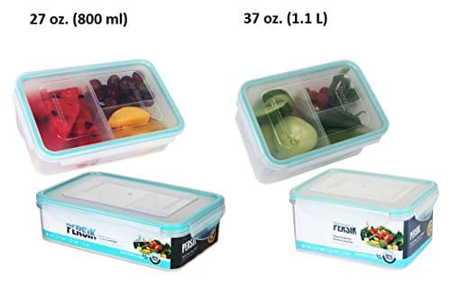 Bento Box for Kids Lunch Box - Meal Prep Portion Control Containers with 3 Removable Compartments - 2 Sizes, 37 oz. (1.1 L), + 27 oz. (800 ml), Small Clear Food Storage Containers - Premium Quality -