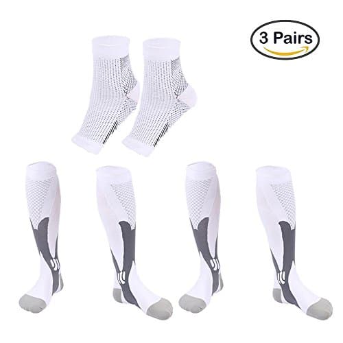 3 Pairs Graduated Compression Socks 20-30Mmhg Athletic Support Socks for Sports, Pregnancy, Flight Boost Stamina Long Socks (L/XL (W8-15.5 M8-14), White)