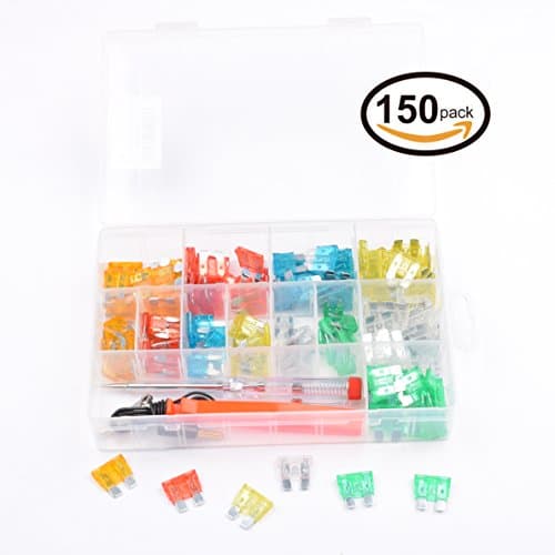 Seah Hardware 150 Piece - Mini &amp; Regular/ATM ATC Car Fuse Kit – Auto Blade Fuse Assortment- Color Coded For Different Amps – 147 Fuses, Alligator Clip, Electric Tester, Tweezer Fuse Puller.