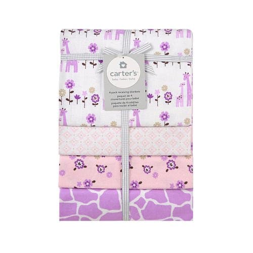 Carter's girly giraffe printed 4 pack flannel receiving blankets