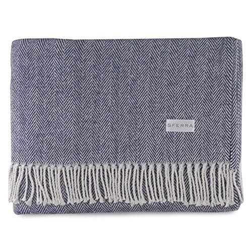 Sferra Celine Herringbone 100 Cotton Throw Blanket Navy