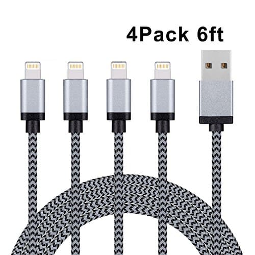 iPhone Charger Atill Lightning Cable 4Pack 6FT Nylon Braided USB Charging Cable Cord for iPhone X / 8 / 8 Plus / 7 / 7 Plus / 6 / 6 Plus / 5s / 5 / SE, iPod and iPad (Grey black) …