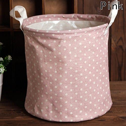 StMelody Foldable Drawstring Waterproof Round Cotton Linen Collapsible Storage Basket Large Laundry Basket (Available 17.7" and 19.7") (PK)