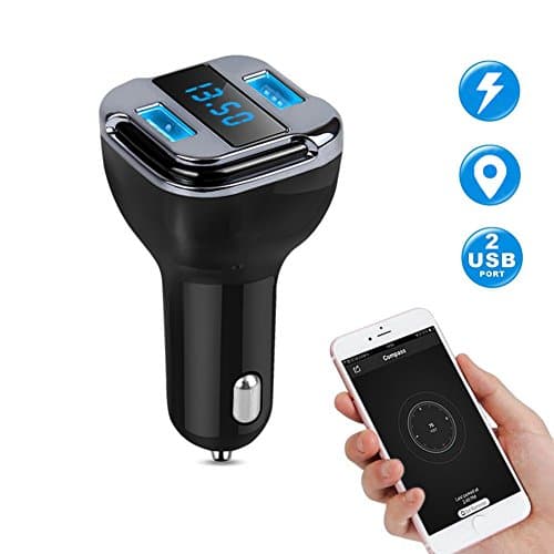 Car Charger Tracker, Colisivan 4.2A Dual USB Quick Charge Smart Car Charger with Vehicle GPS Locator Real Time Tracking for iPhone, iPad, Galaxy S8, LG, Nexus &amp; More (Black)