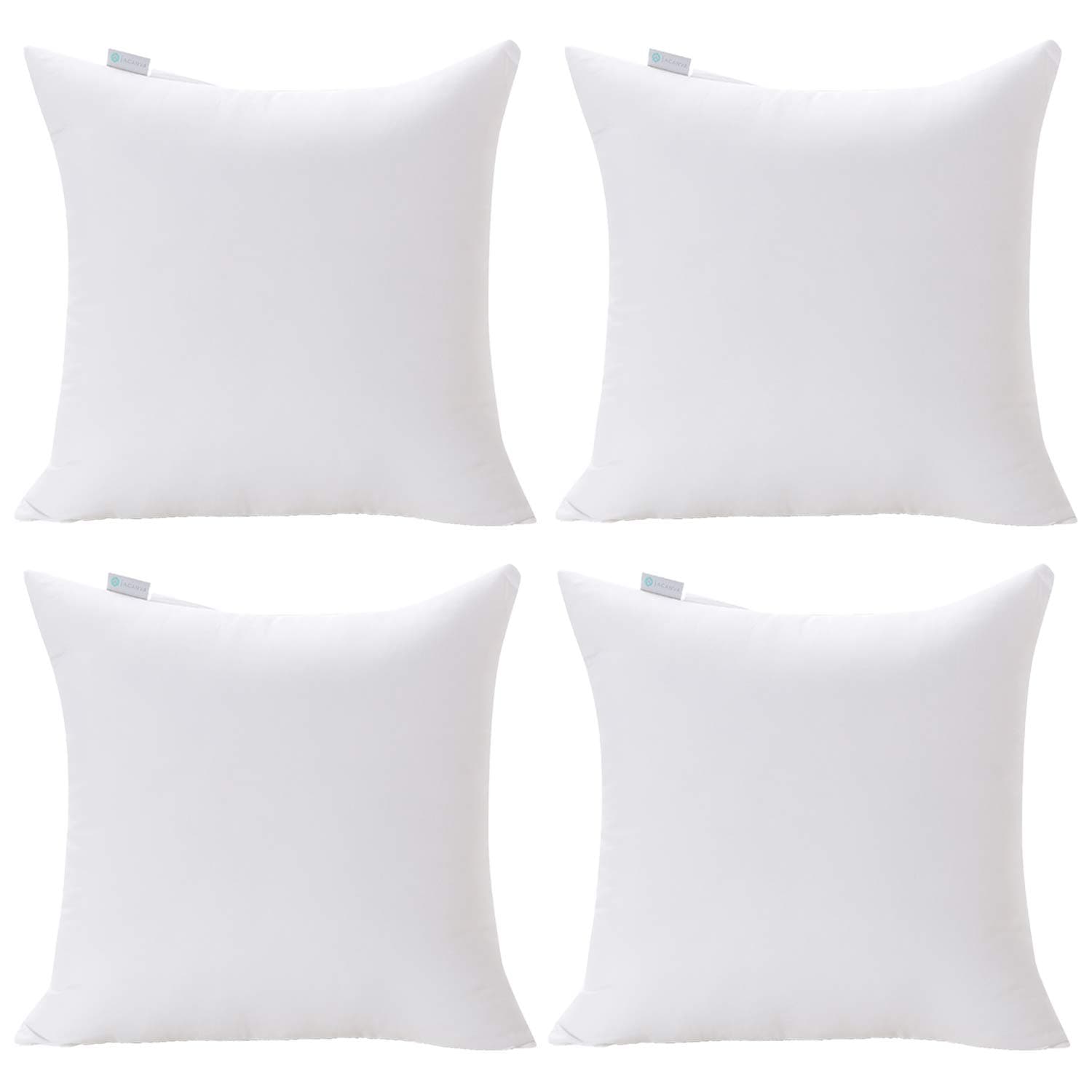 Acanva Square Premium Throw Pillow Inserts with Microfiber Filled, Lumbar Support Decorative Stuffer for Sofa Bed Couch & Chairs, 18x18, White 4 Count