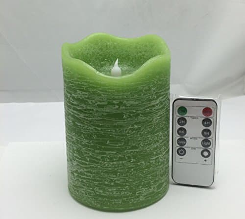 Green pillar led candles with rustic effect,10keys remote and timer ,4 by 6inch tall, fresh forest scent, 1 PC set