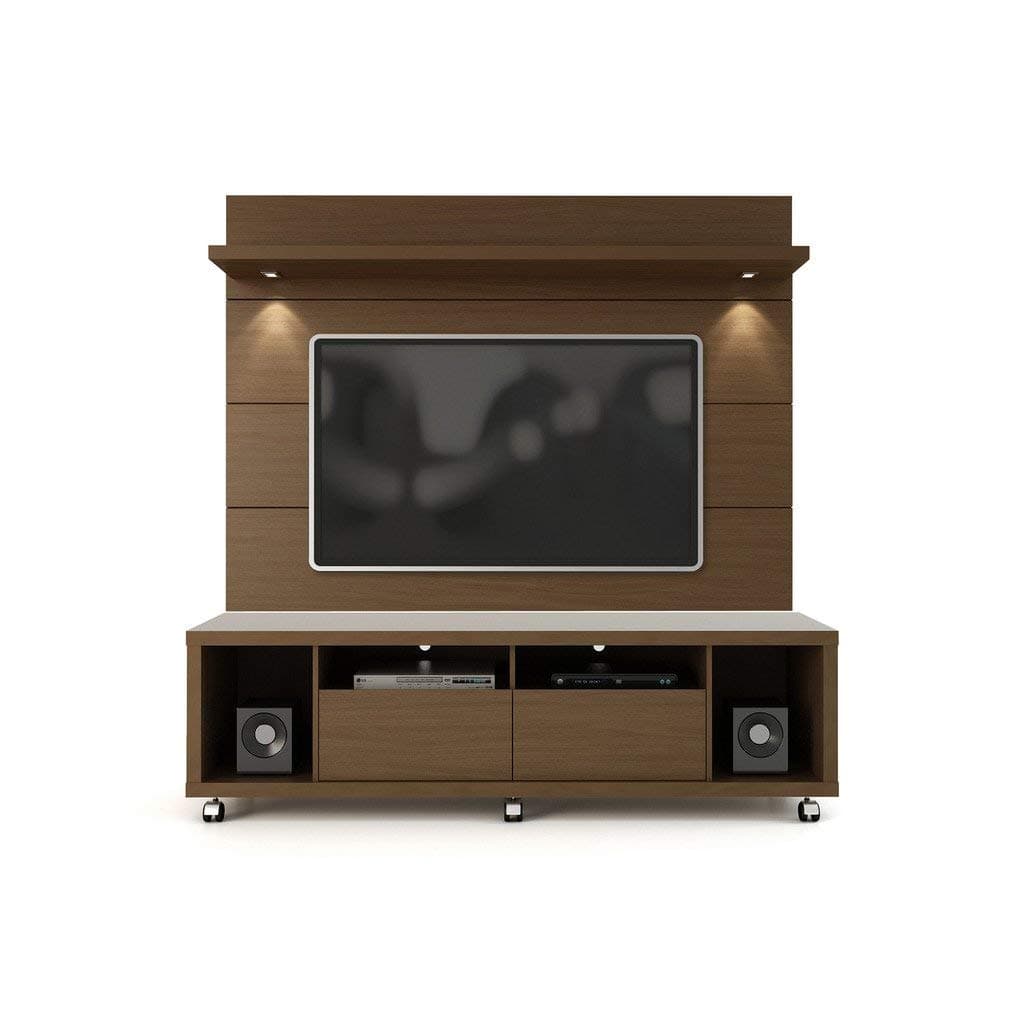 Manhattan Comforts 1.8 Cabrini Stand and Floating Wall TV Panel with LED Lights, 71Lx17.5Wx73H, Nut Brown