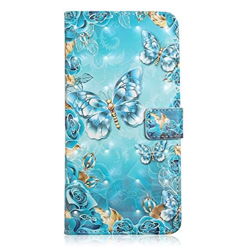 Samsung Galaxy S10 Plus Case, PU Leather Flip Wallet Mobile Phone Case TPU Silicone Inner with Folio Magnetic Stand Card Holder Slot Protective Skin Cover for -Blue butterfly