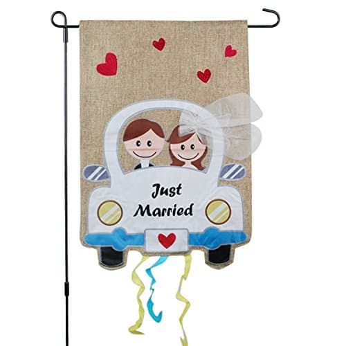 Just Married Birds Outdoor Burlap Flag