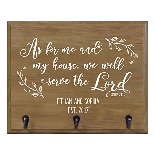 Personalized As For Me House Wall Mounted Coat, Hat, Key, and Pet Leash Rack New Home Housewarming Gift ideas with Metal 3 hooks 15" w x 12" h 4.25" deep by Rooms Organized (As For Me)