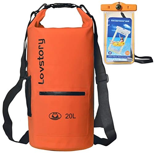 Waterproof Dry Bag - Roll Top Dry Compression Sack Keeps Gear Dry for Kayaking, Beach, Rafting, Boating, Hiking, Camping and Fishing with Waterproof Phone Case (Orange20L)