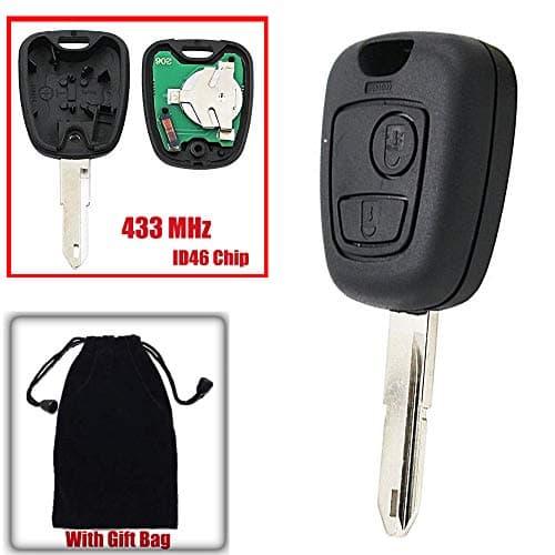 Dewangli ID46 Chip Keyless Entry Remote Control Key Replacement with Uncut Blade 2 Button 433 MHz Key Fob for Citroen C2 C3 C4 C5 C6 C8 Peugeot 307 107 207 407 408