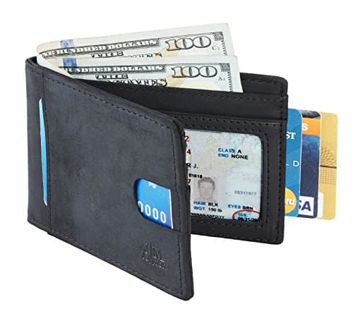 Joymon Mens RFID Blocking Bifold Slim Genuine Leather Thin Minimalist Front Pocket Wallet