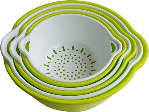 Voucchi 6 Piece Mixing Bowls and Nesting Colanders Set - Green & White