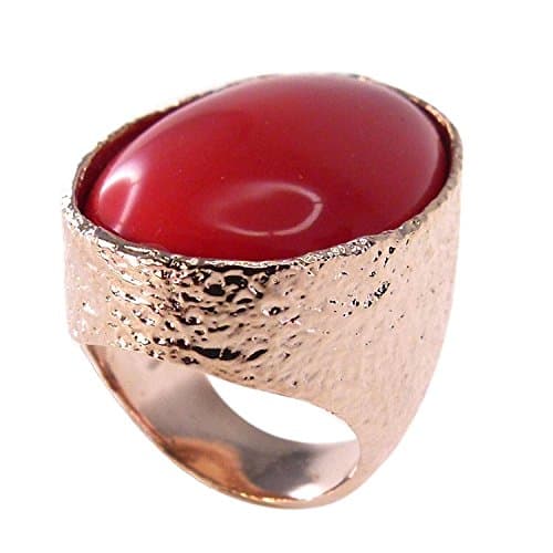18K Rose Gold Plated Created Red Coral Ring