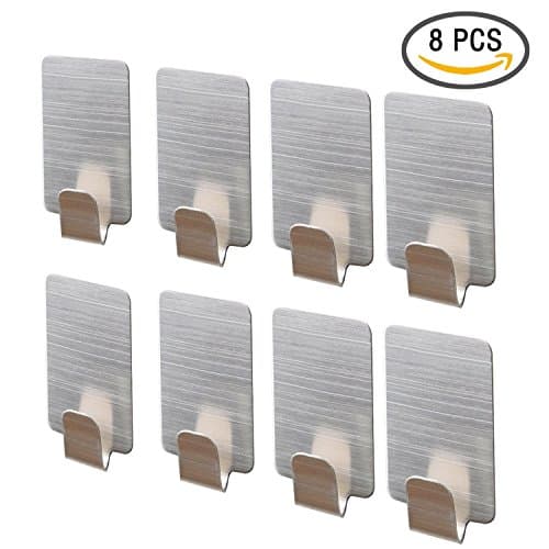 Towel Hooks - Small 0.39” x 1.77” x 0.98” Adhesive Stainless Steel Coat Hooks Hanger, Waterproof Wall Hooks for Hanging Pants Clothes Hats in Kitchen,Washroom (8 Pack)
