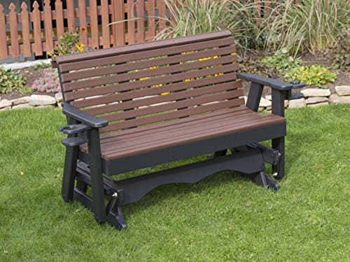 5FT-Cedar-Poly Lumber ROLL Back Porch Glider with Cupholder arms Heavy Duty Everlasting PolyTuf HDPE - Made in USA - Amish Crafted