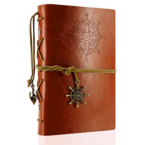 Rymall A5 Vintage Retro Leather Cover Notebook Magic Key String 100 Blank Jotter Diary Anchor and rudder(Brown)