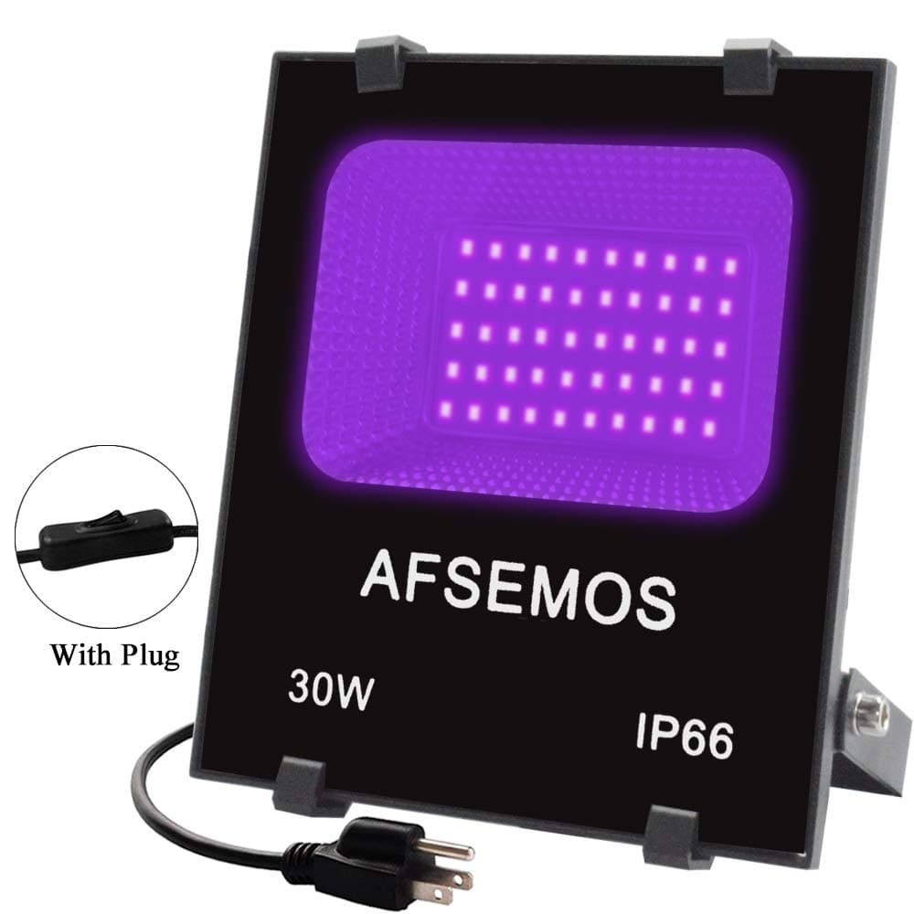 AFSEMOS 30W Black Light, LED Black Flood Light with Plug and Switch (100-240V AC)，Black Lights for Glow Party,Halloween,Neon Glow, Birthday Party and Body Fluorescent Paint
