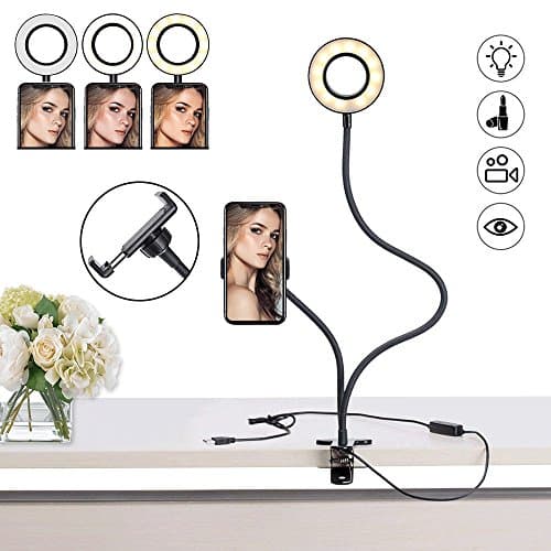 Selfie Ring Light, Keliiyo Phone Ring Light with Phone Holder Stand [3-Light Mode] [10-Level Brightness] with Flexible Long Arms for Phone (Black)