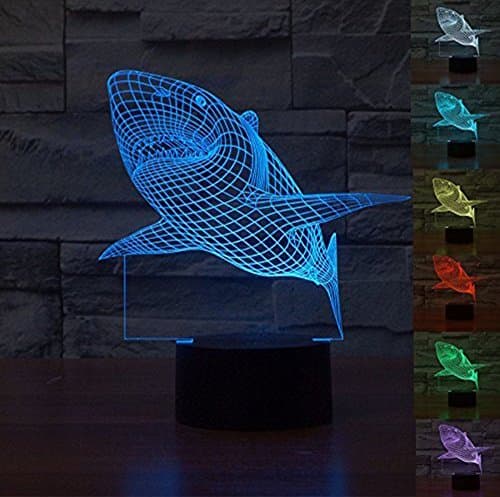 3D Led Night Light Lamps - Optical Illusion 7 Colors Touch Table Desk Visual Lamp Gifts Toys for Children Kids (Shark)