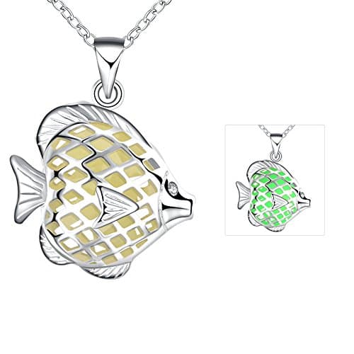 Creative Hollow Fish Shape Halloween Theme Silver Plated Luminous Pendant Necklace