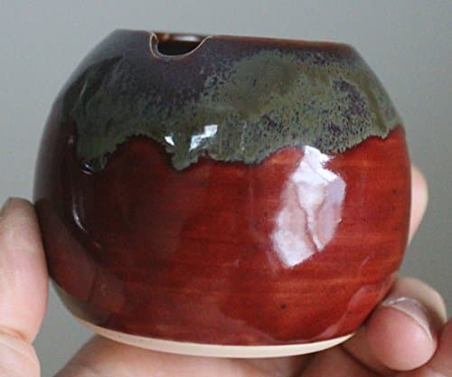 Small Ceramic Mate Gourd aka Yerba Mate Cup Funky Red Swirl Side Hole with 5" Bombilla Metal Straw