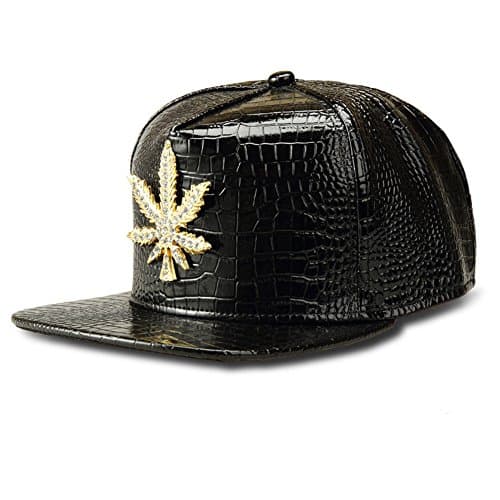 TUVW Alloy Inlay Rhinestone Leaf Hip Hop Hat(Black)