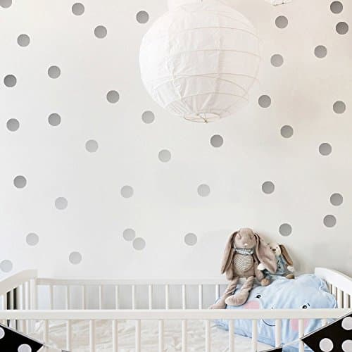 Silver Wall Decal Dots(108 Decals) Easy to Peel&amp;Stick Polka Dots Wall Decals Safe on Walls Paint Removable Metallic Vinyl Polka Dot Decor Round Wall Stickers for Nursery Room (Metallic Silver)
