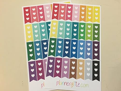 Planner Glitz 4 Sheets Decorative Planner Stickers - Mini Checklist Flag - Hearts, Multicolored