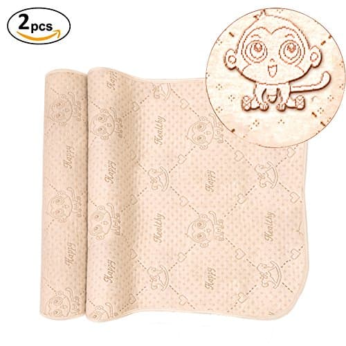 OLizee 2pcs 19.5x27.5" 4 Layers Colored Cotton Waterproof Changing Pad for Baby Breathable Absorbent Urine Mat Washable Mattress Pad Sheet Protector (27.5x19.5" 2 Pack, Monkey)
