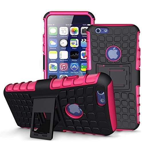 Case for iPhone 6 Plus , LENBOKEN(TM)Armor cases (6/ 6S+) Tough Rugged Shockproof Tyre Skin inner Kickstand Dual Layer Hybrid Hard/Soft Slim Protective Case (Rose Red)