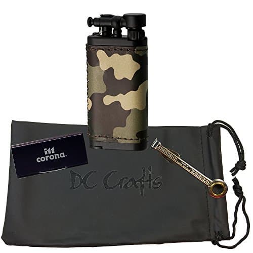 IM Corona Old Boy Camouflage Leather Pipe Lighter - Includes DC Crafts Pipe Bag, Czech Pipe Tool, &amp; 5 Pack of Flints