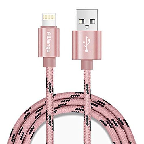 Awengu 6ft Nylon Braided Fast to USB Sync Cable Charger Cord for iPhone 7/7 Plus/6/6S/6 Plus/6S Plus/5/5S/5C/SE, iPad Mini 2 3 4 Air iPod and More, Rose Gold