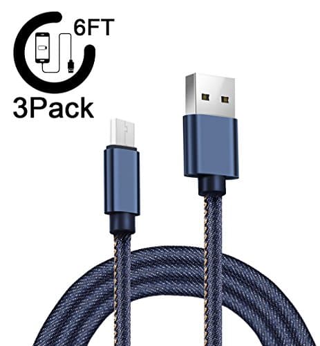 Belog Micro USB Cable,3Pack 6FT Long Denim High Speed Android Micro USB to Charging Cables Samsung Fast Charger Cord for Samsung Galaxy S7 Edge/S6/S5/S4,Samsung Note 5/4/3,HTC(Denim Blue)