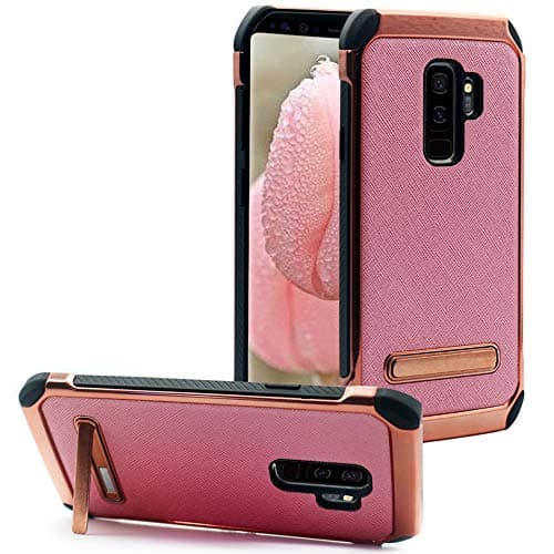 pink Galaxy S9+ Plus Case with Kickstand, Shockproof Case Cover Dual Layer Design, Leather Cover Design for Samsung Galaxy S9 Plus 【Pink, 6.2inch】